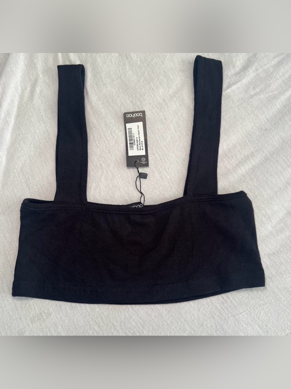 Boohoo Black Ribbed Square Neck Crop Top